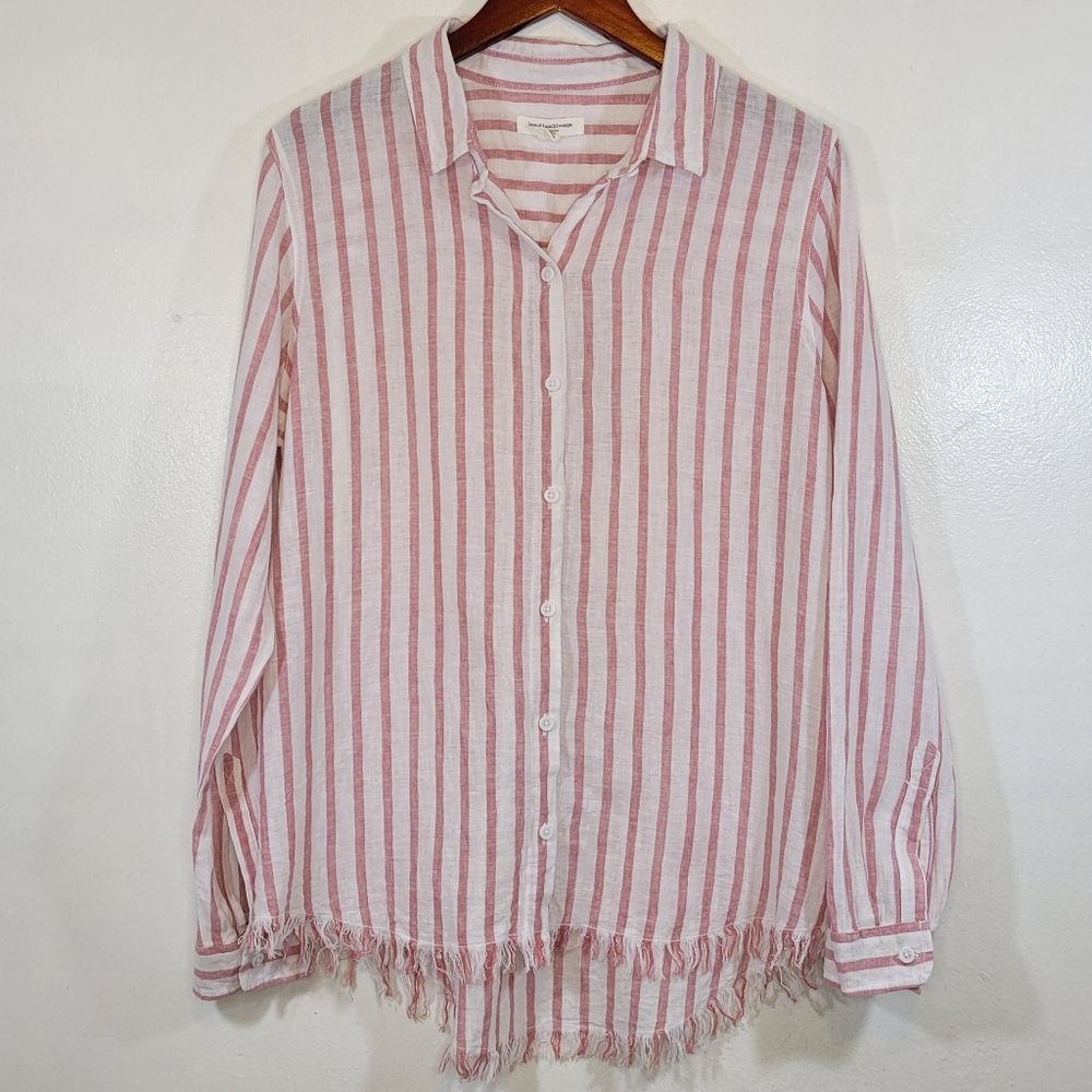 Beach Lunch Lounge Striped Linen Blend Long Sleeve Top